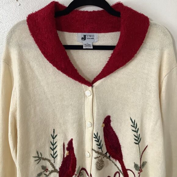 Vintage Y2K Cream Cardinal Cottagecore Cozycore Granny Knitted Cardigan XL - Picture 2 of 11